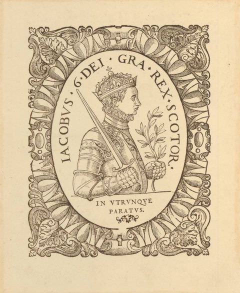 Engraving. An illustration of a young man seen from a head to waist profile view looking right is contained within a decorative, circular frame. He rests a sword over his right shoulder and carries a plant sprig in the other hand. Text encircles the inner frame of the oval.